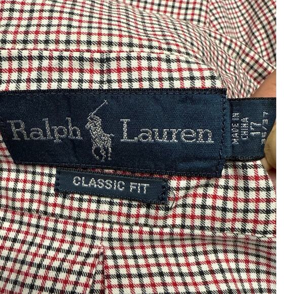 Ralph Lauren Polo Red Black Check Plaid 17 x 36/37 Button Down Shirt Classic Fit - Picture 6 of 7